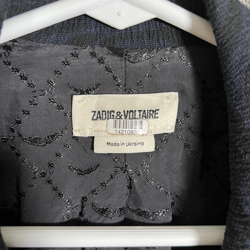 Zadig & Voltaire Blazer Womens Medium Blue Animal Print Lined Tailored Jacket‎ - Picture 2 of 9